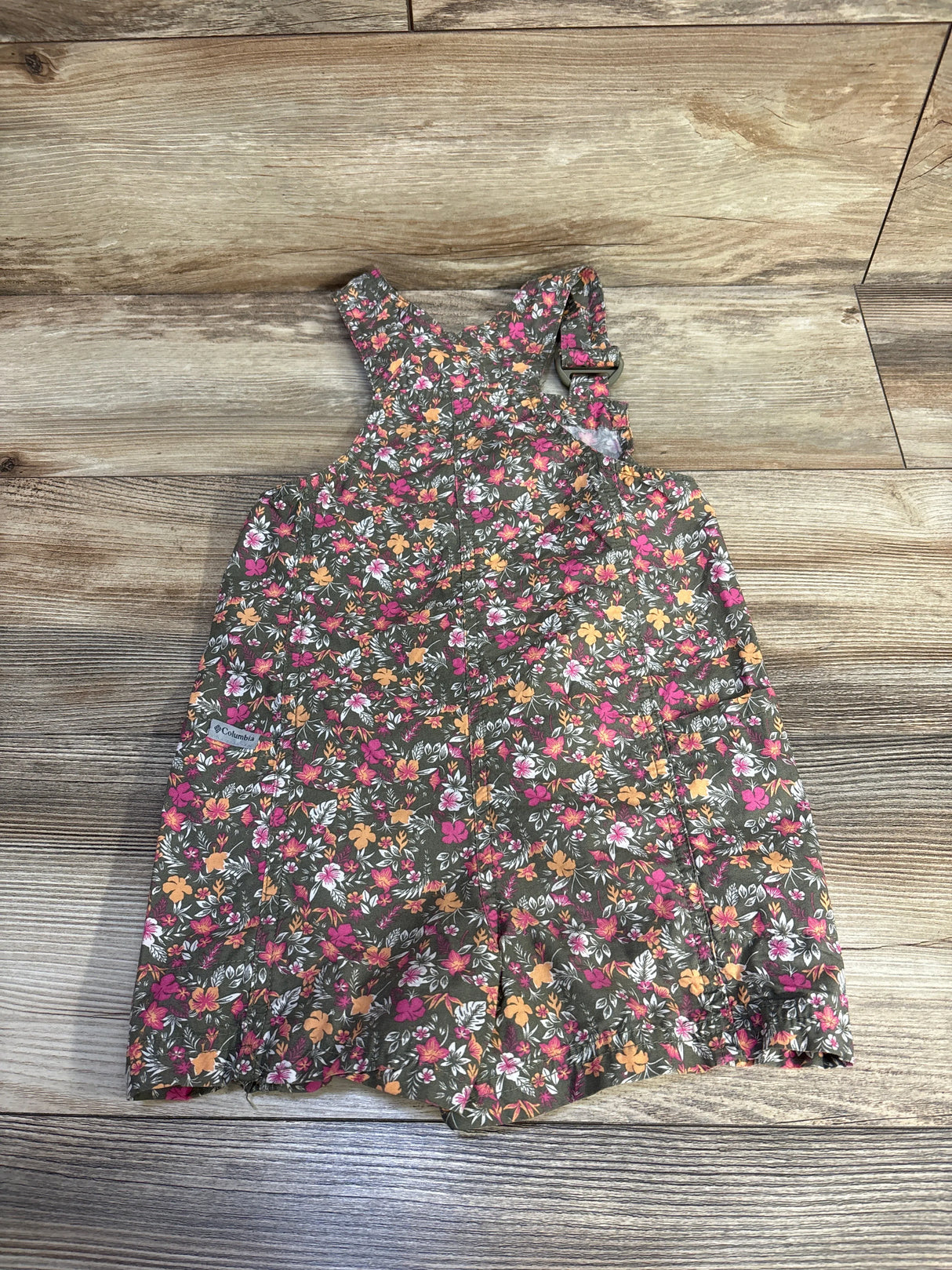 Columbia Washed-Out Floral Playsuit Shortalls Olive Green sz 4/5T