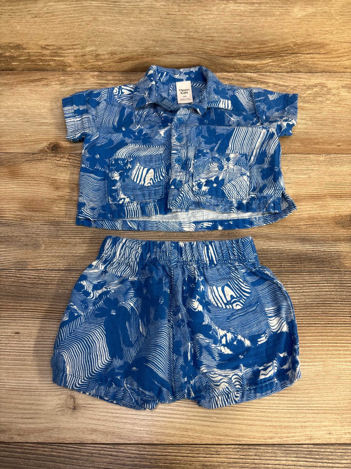 Open Edit 2pc Button-Up Shirt & Shorts Blue sz 6m