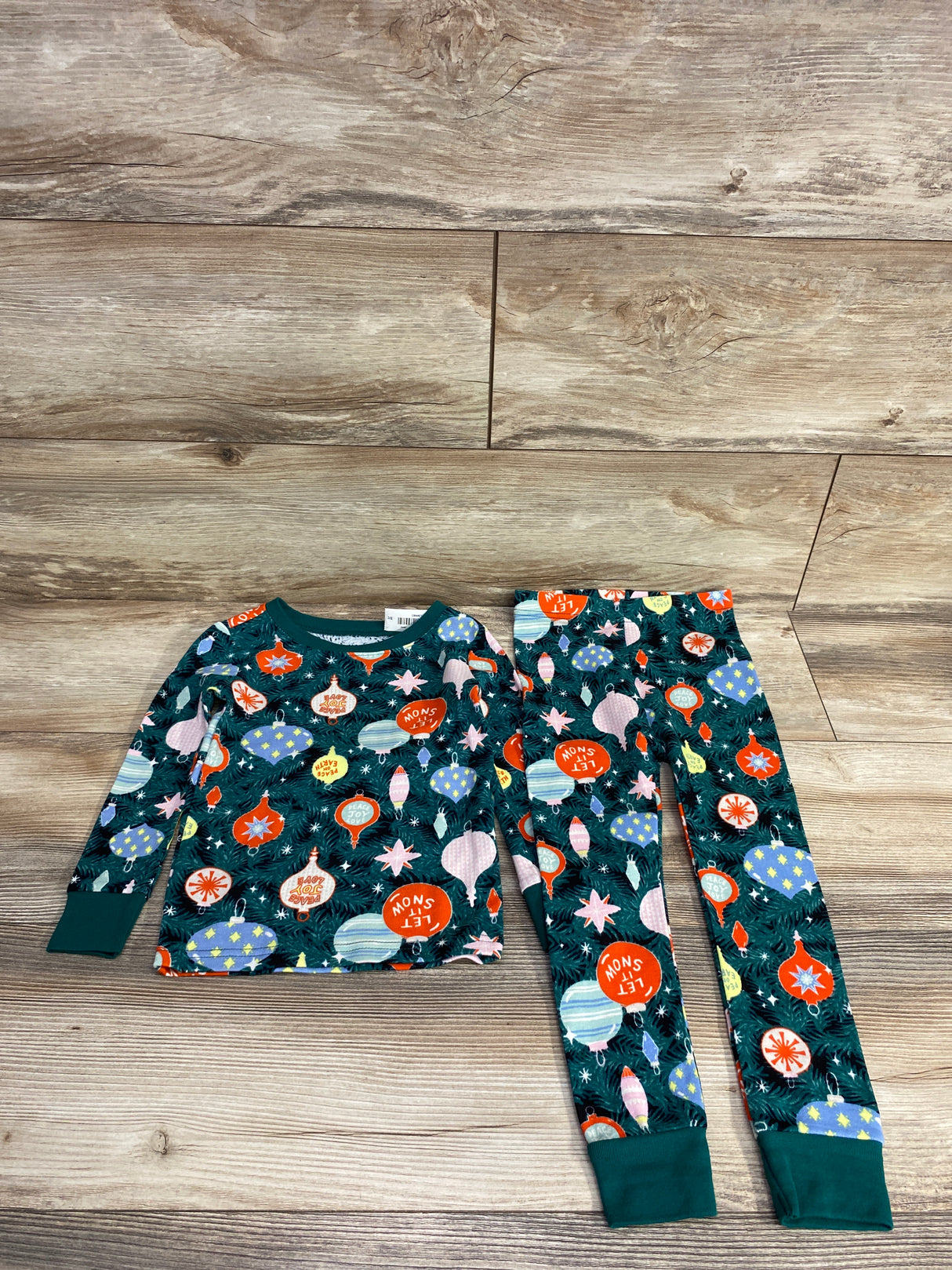 NEW Old Navy 2pc Ornament Pajama Set Emerald sz 3T