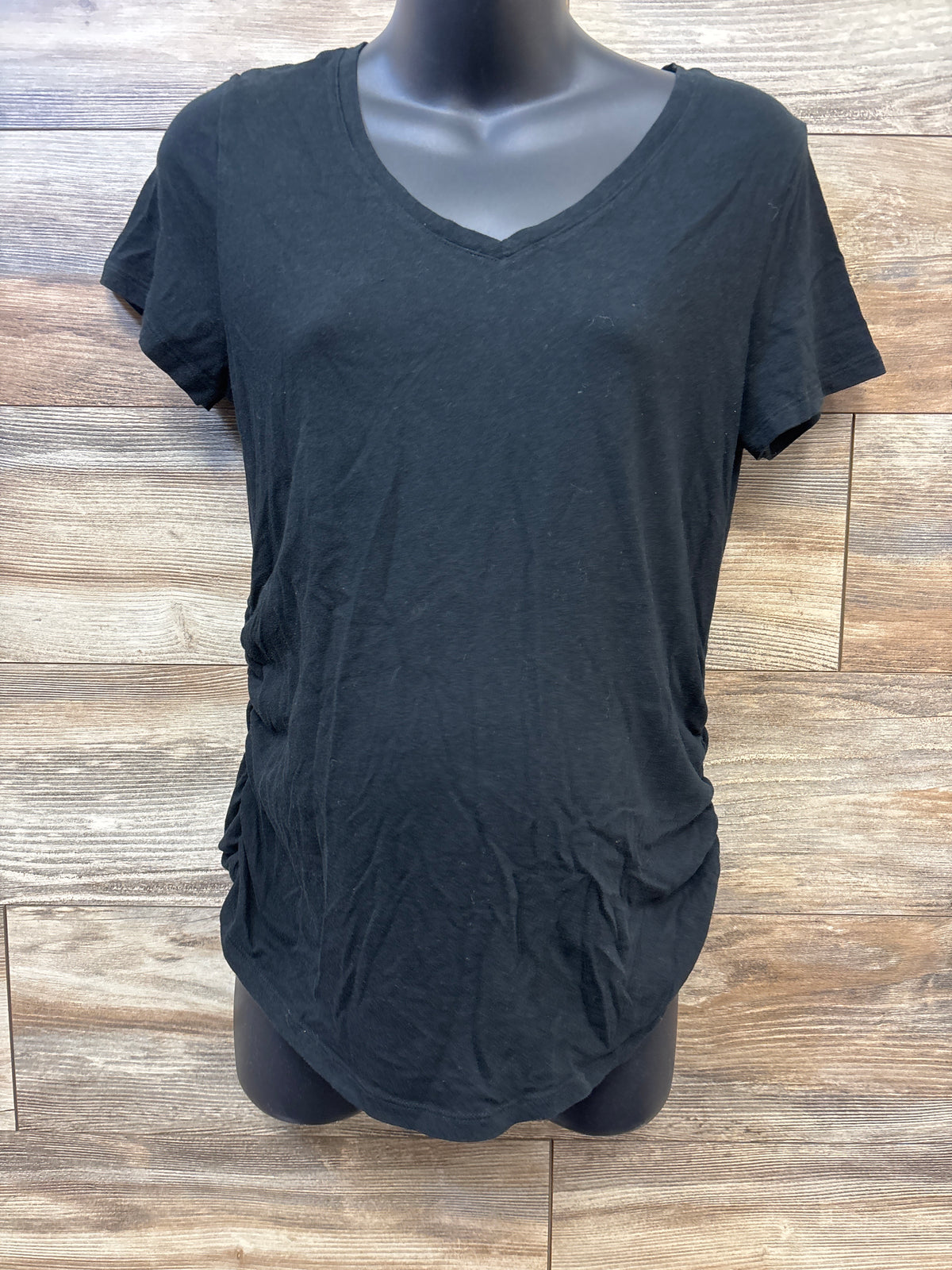 Isabel Maternity Ruched V-Neck Shirt Black sz Medium