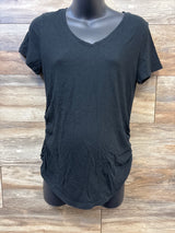 Isabel Maternity Ruched V-Neck Shirt Black sz Medium