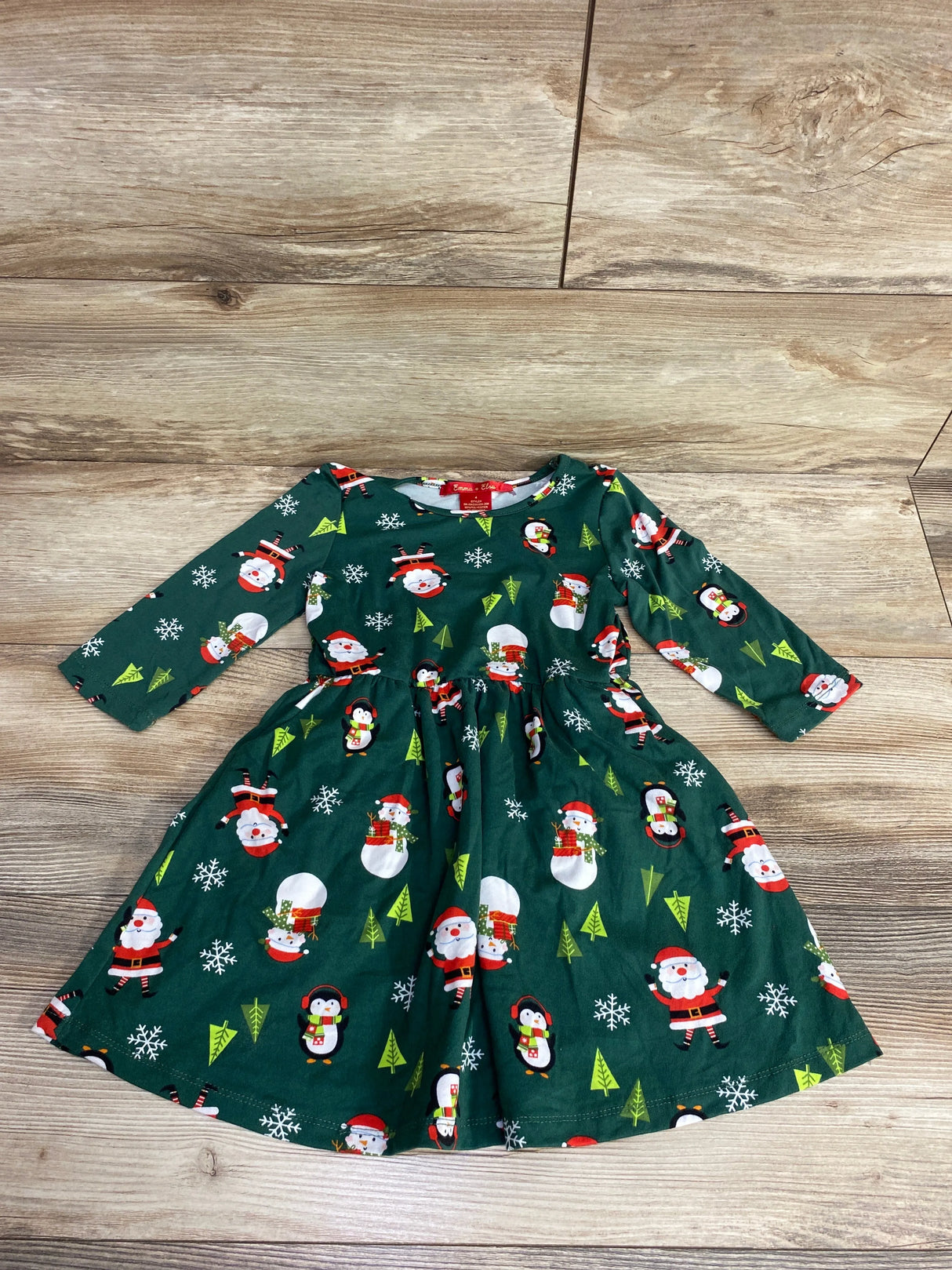 Emma & Elsa Christmas Long Sleeve Dress Emerald sz 4T