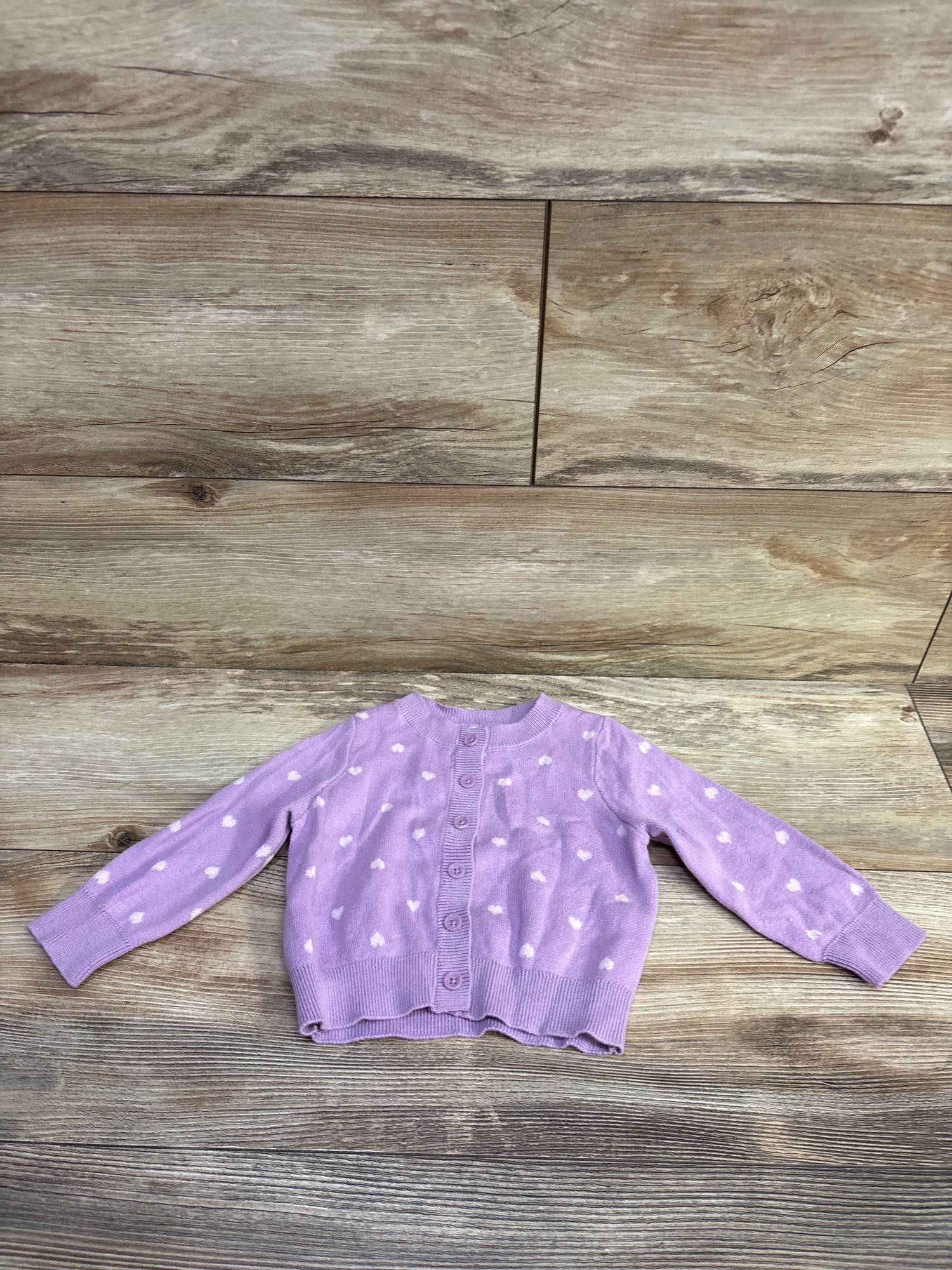 Cat & Jack Heart Print Knit Button-Up Cardigan Purple sz 12m
