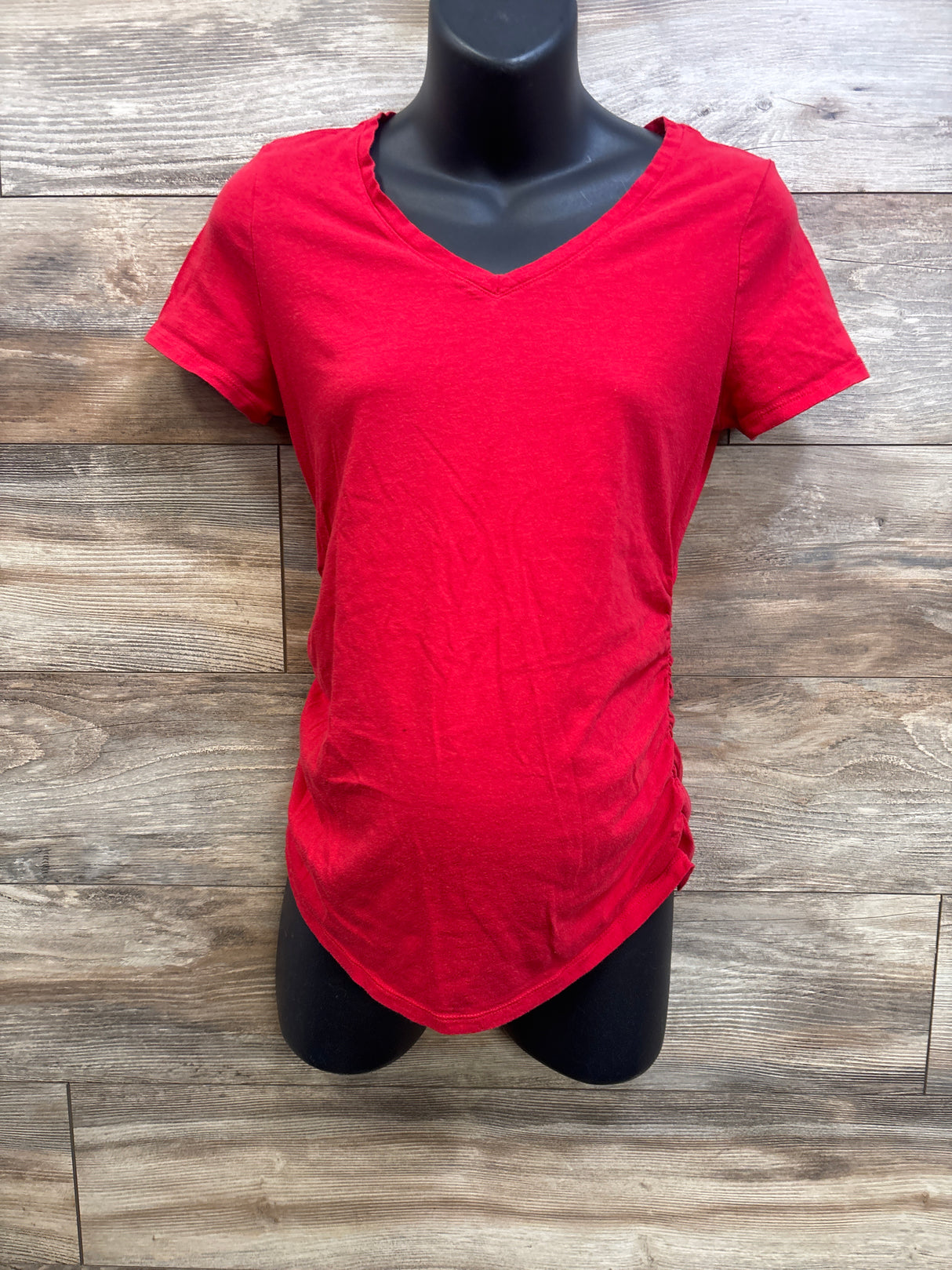 Isabel Maternity Ruched V-Neck Shirt Red sz Small