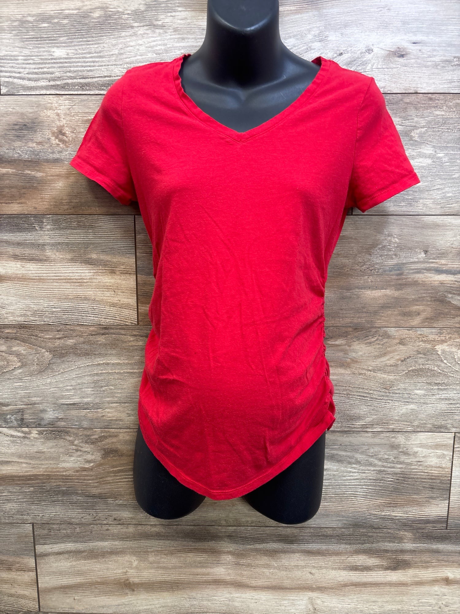 Isabel Maternity Ruched V-Neck Shirt Red sz Small