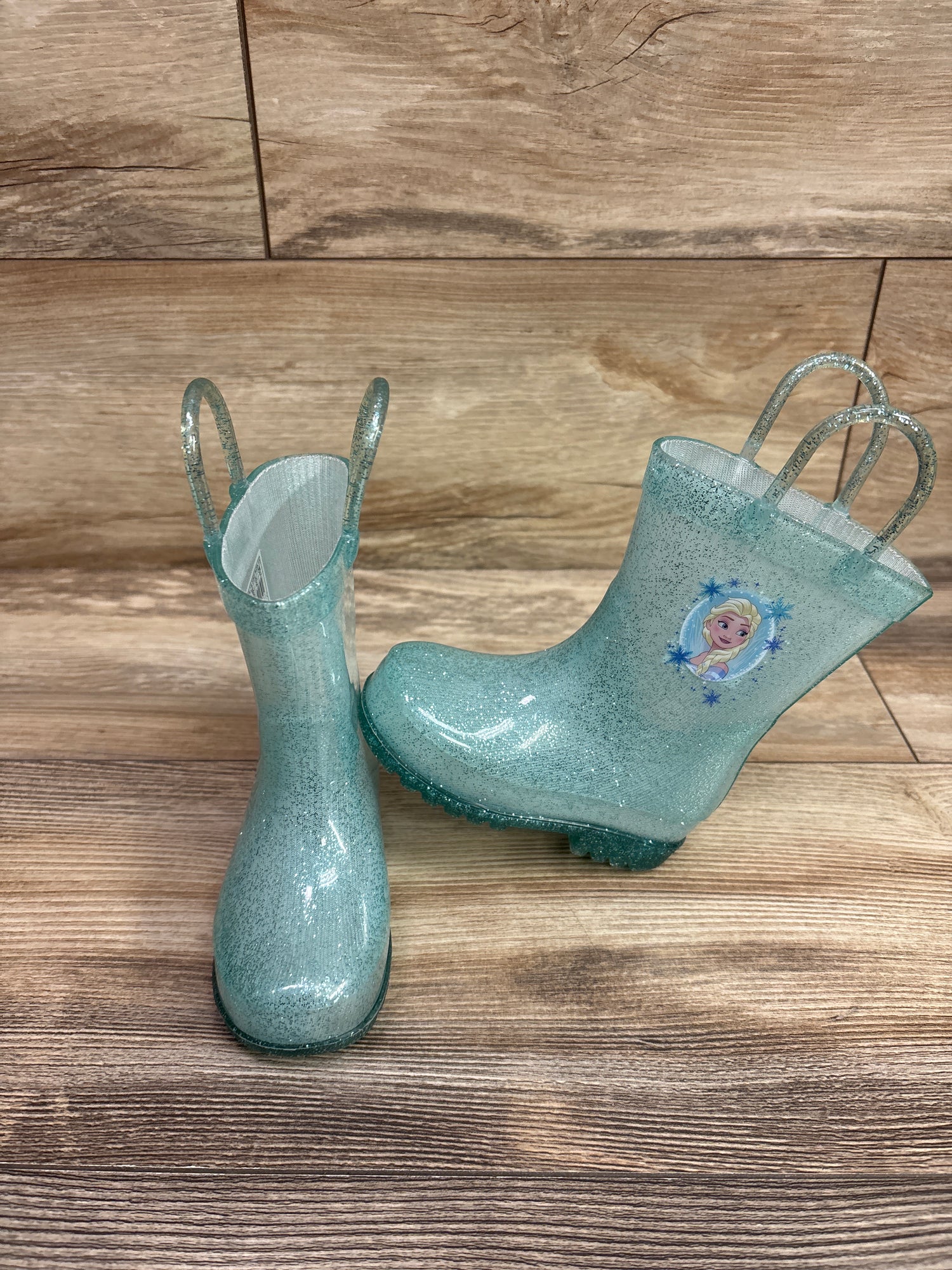 Disney Store Exclusive Elsa Wellington Boots Seafoam Glitter sz 6c