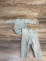 Baby girl floral print onesie and leggings set, soft mint green, perfect for newborns and infants