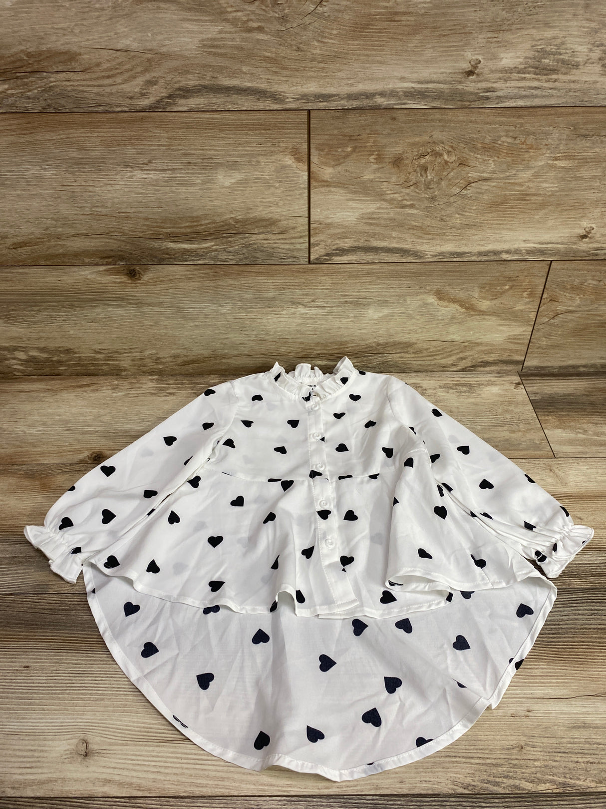 Shein Heart Print Button-Up Tunic Shirt White sz 2-3T