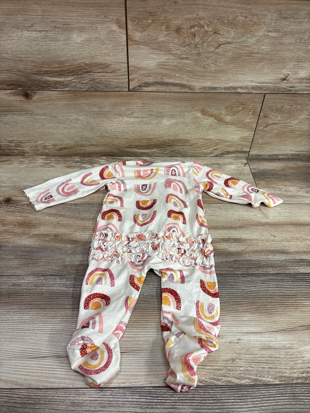 Rainbow Print Ruffle Snap Sleeper Ivory sz 6-12m