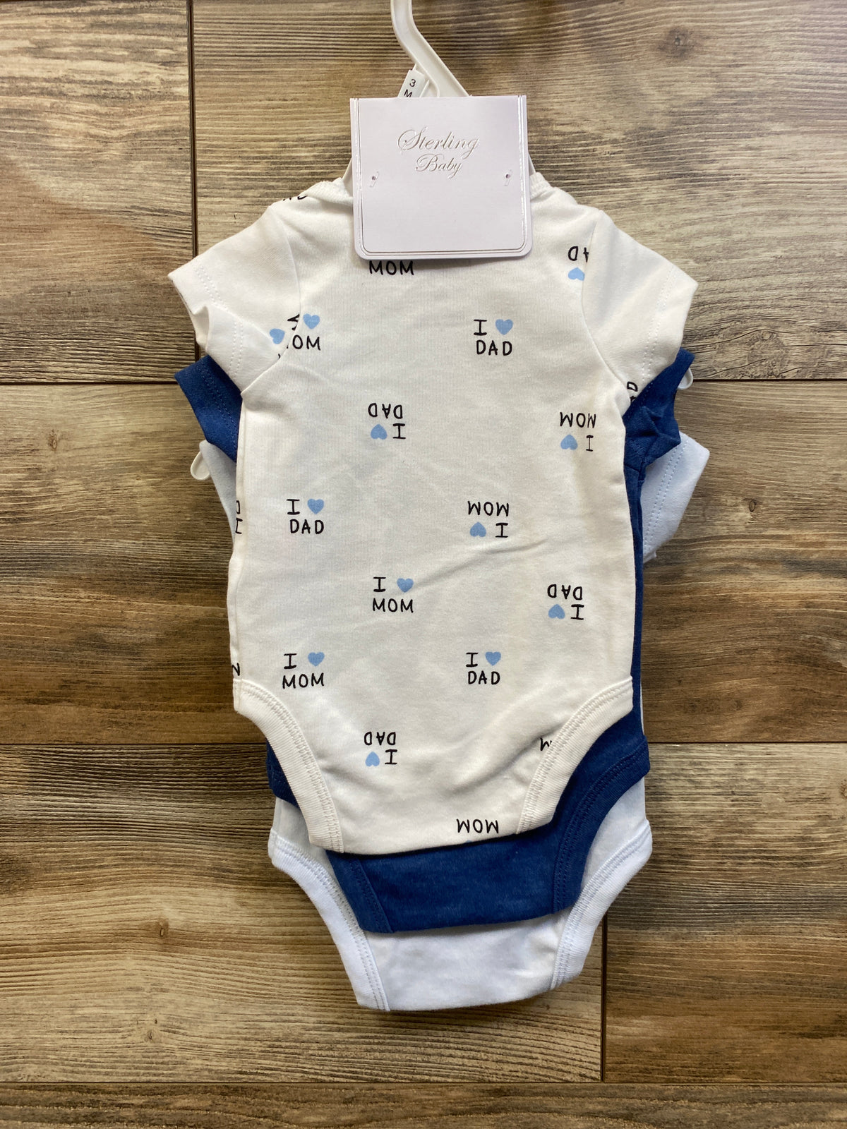 NEW Sterling Baby 3pk Bodysuits Blue sz 3m