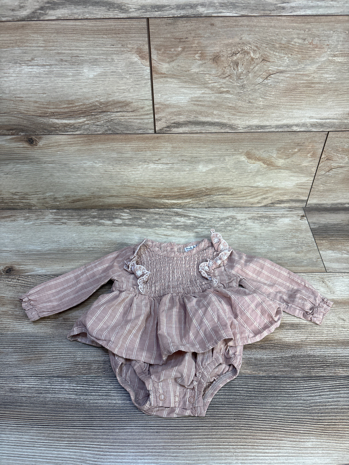 Nicole Miller Striped Smocked Ruffle Bodysuit Dress Pink sz 3-6m