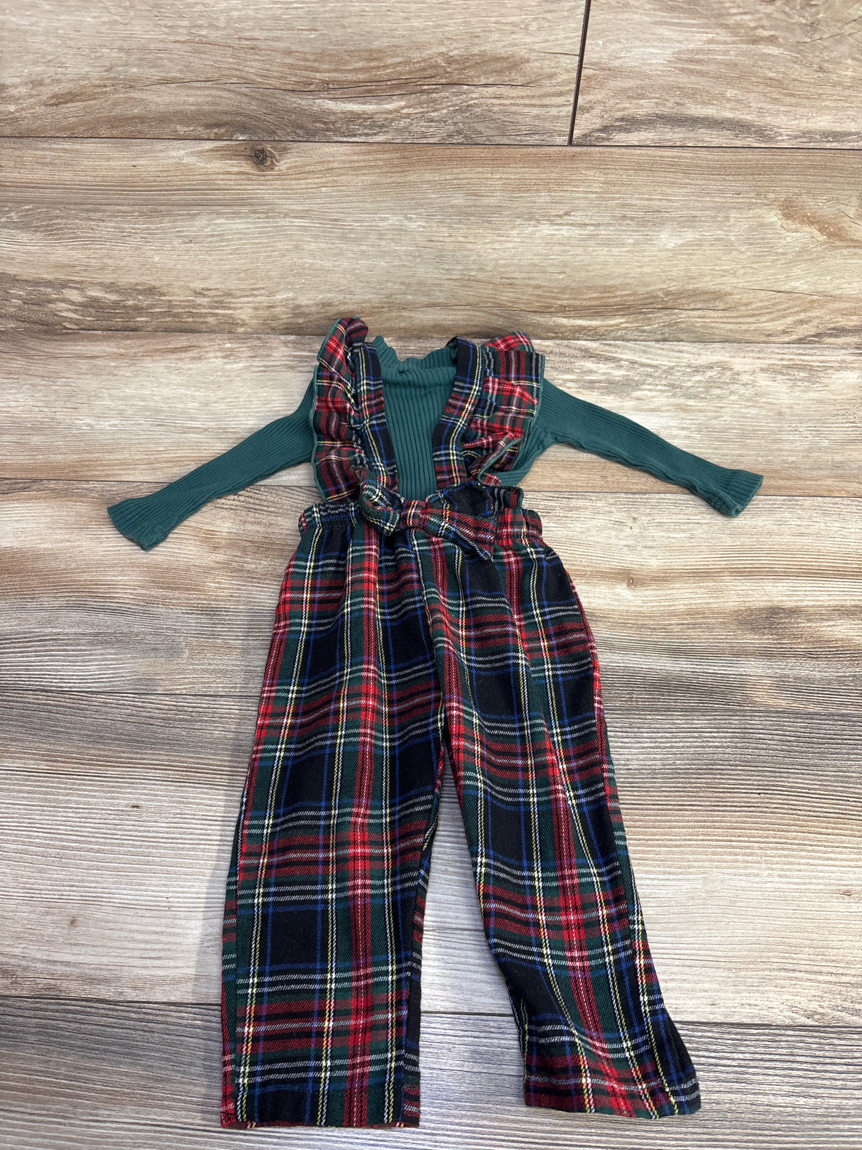 Shein 2pc Plaid Overalls & Long Sleeve Shirt Green sz 6-9m