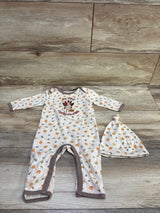 Chick Pea 2pc Embroidered My First Thanksgiving Coverall & Hat Set Beige sz 3-6m