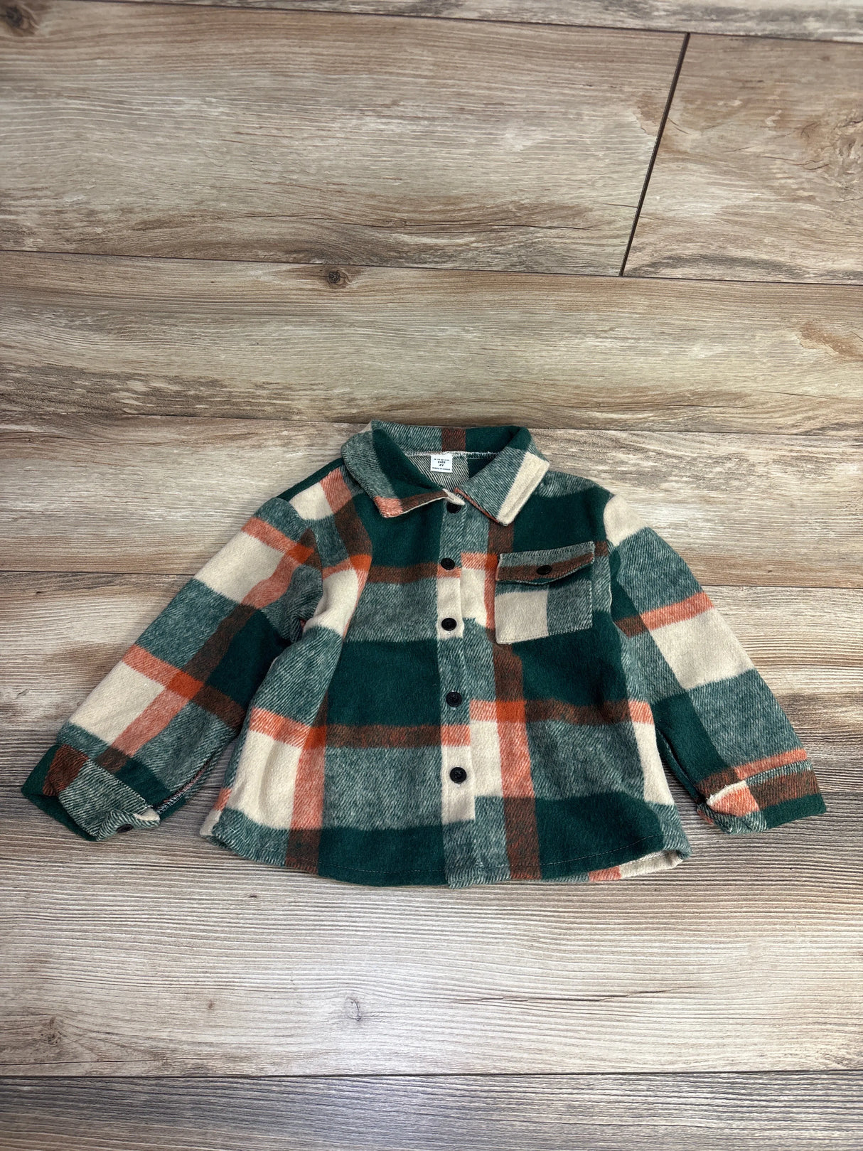 Shein Plaid Button Up Shaket Green sz 4T