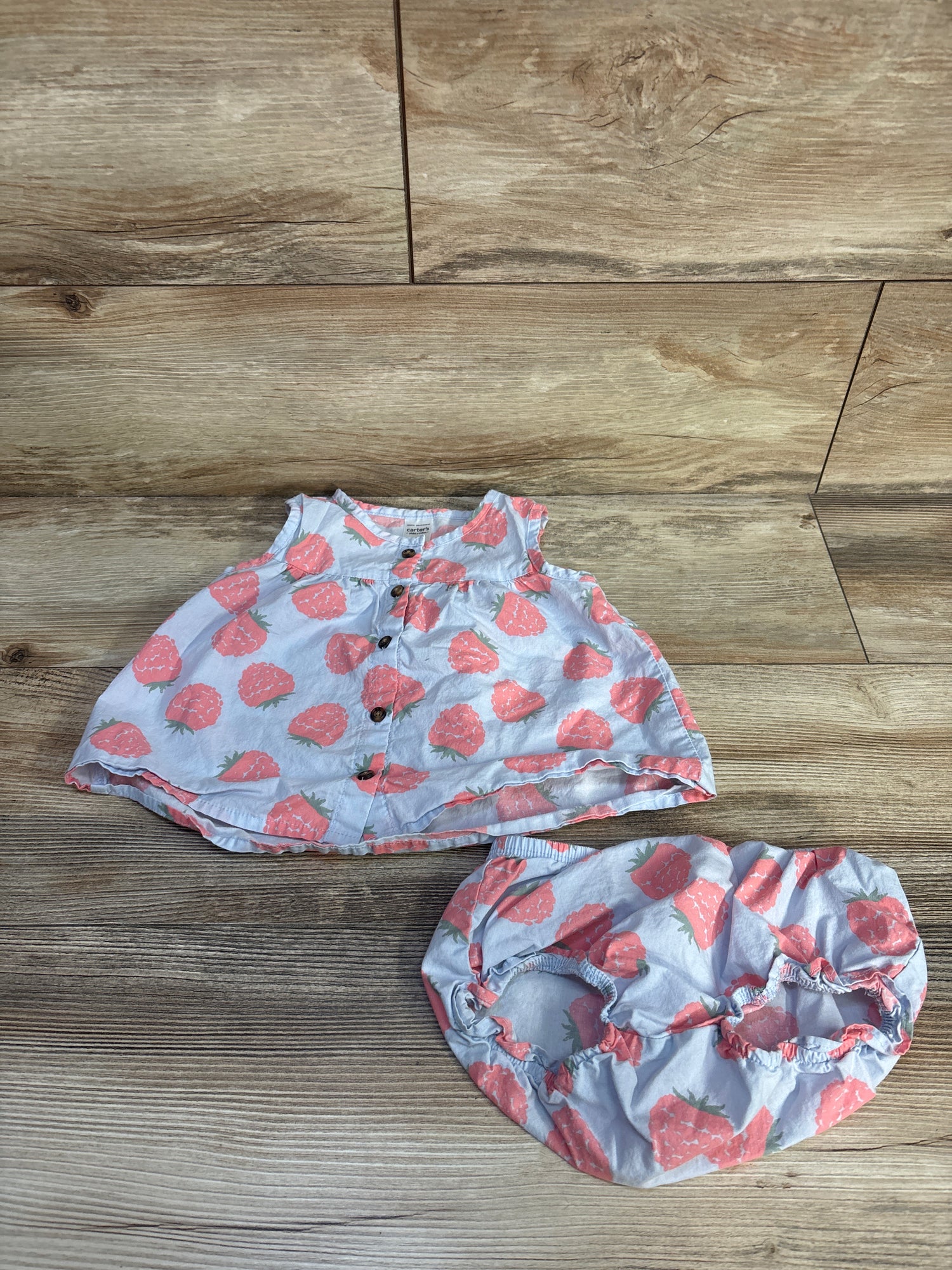 Child Of Mine 2pc Button-Front Strawberry Top & Bloomers Set Blue sz 24m