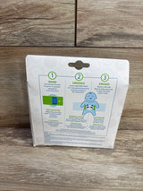 Back of Dr. Brown's GripeBelt packaging showing warming pack, adjustable swaddle band and panda illustration on wood