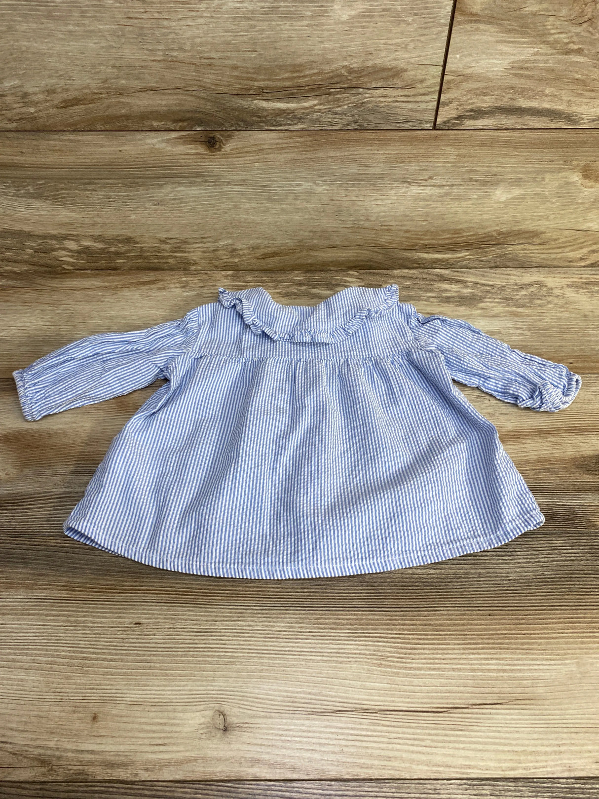 H&M Striped Ruffle Collar Top Blue sz 9m