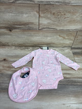 NEW Country Road Organic 2pc Lamb Print Long Sleeve Bodysuit & Bib Set Pink sz 3-6m