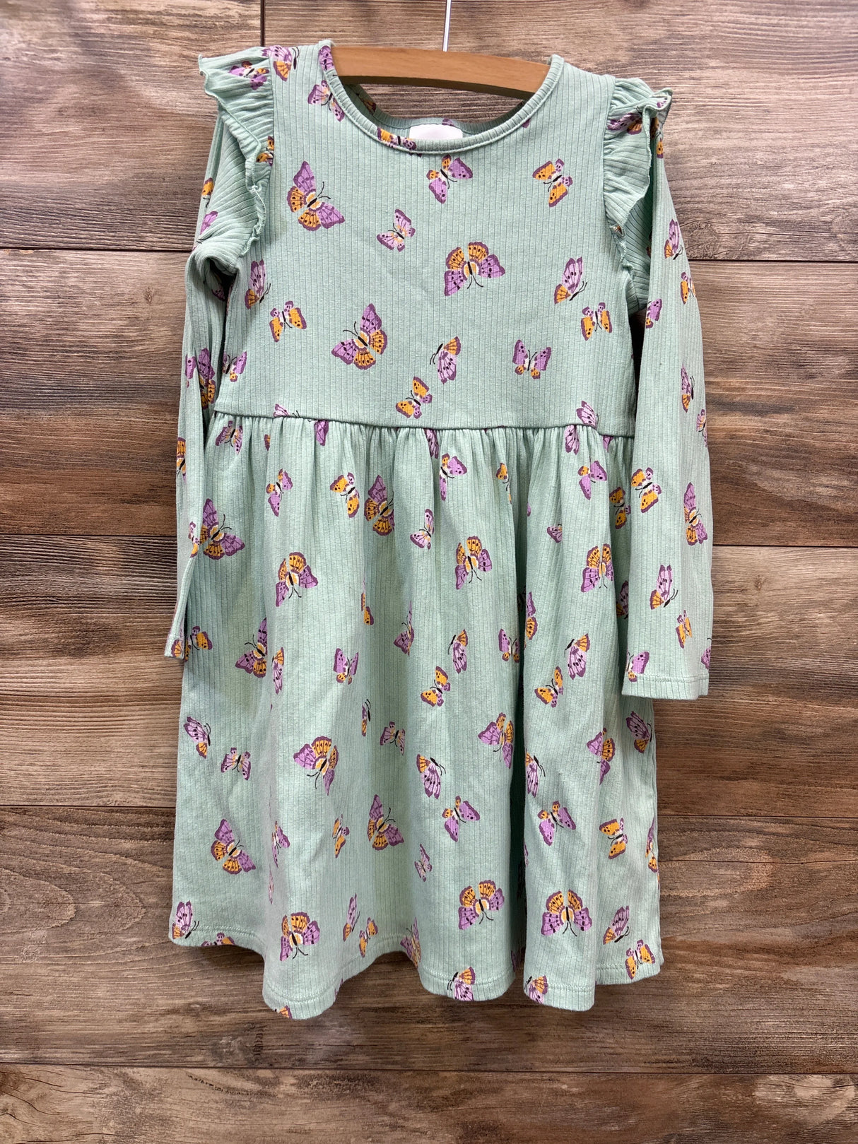 Jumping Beans Ribbed Butterfly Long Sleeve Dress Mint sz 5T
