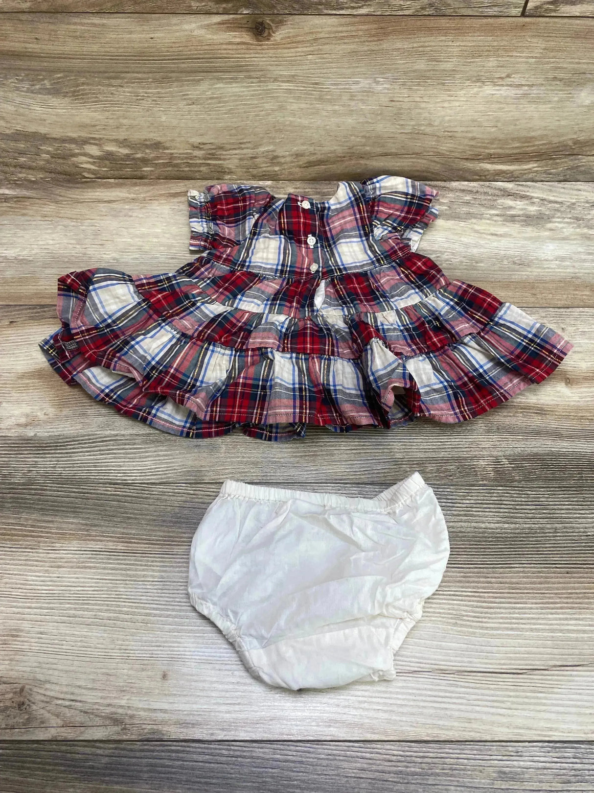 Baby Gap 2pc Plaid Tiered Dress & Bloomers Red sz 0-3m