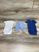 Just One You 3pc Ribbed Bodysuit Set Blue/Grey sz Preemie