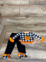 NWOT Jkerther 2pc Plaid Pumpkin Long Sleeve Top & Flare Pants Set Black sz 18-24m