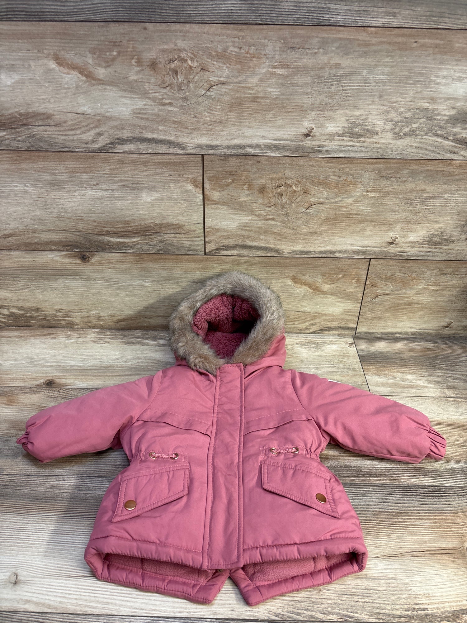 Oshkosh Heavyweight Faux Fur Hooded Parka Coat Pink sz 12m