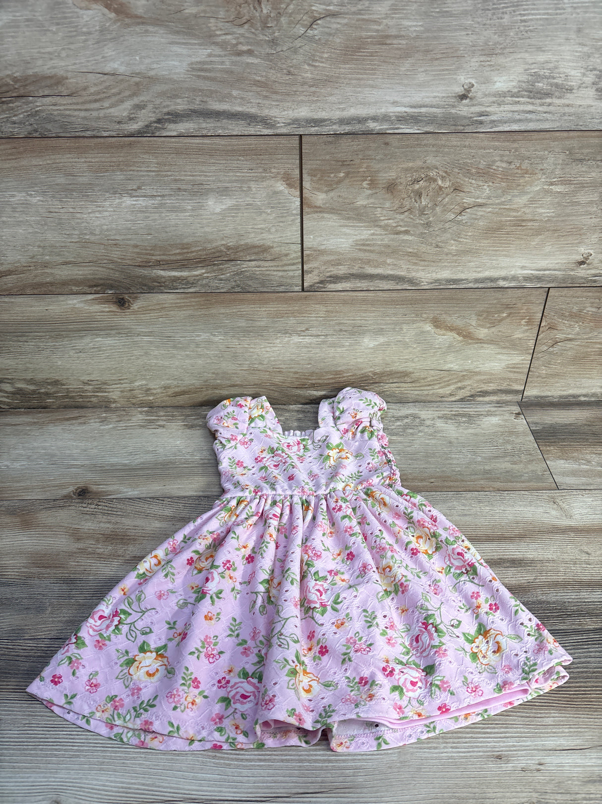 Tahari Girl Floral Fit & Flare Smocked Dress Pink sz 2T