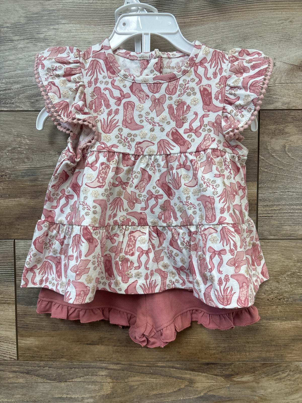 NWOT Cynthia Rowley 2pc Western Cowgirl Peplum Top & Shorts Set Pink sz 12m