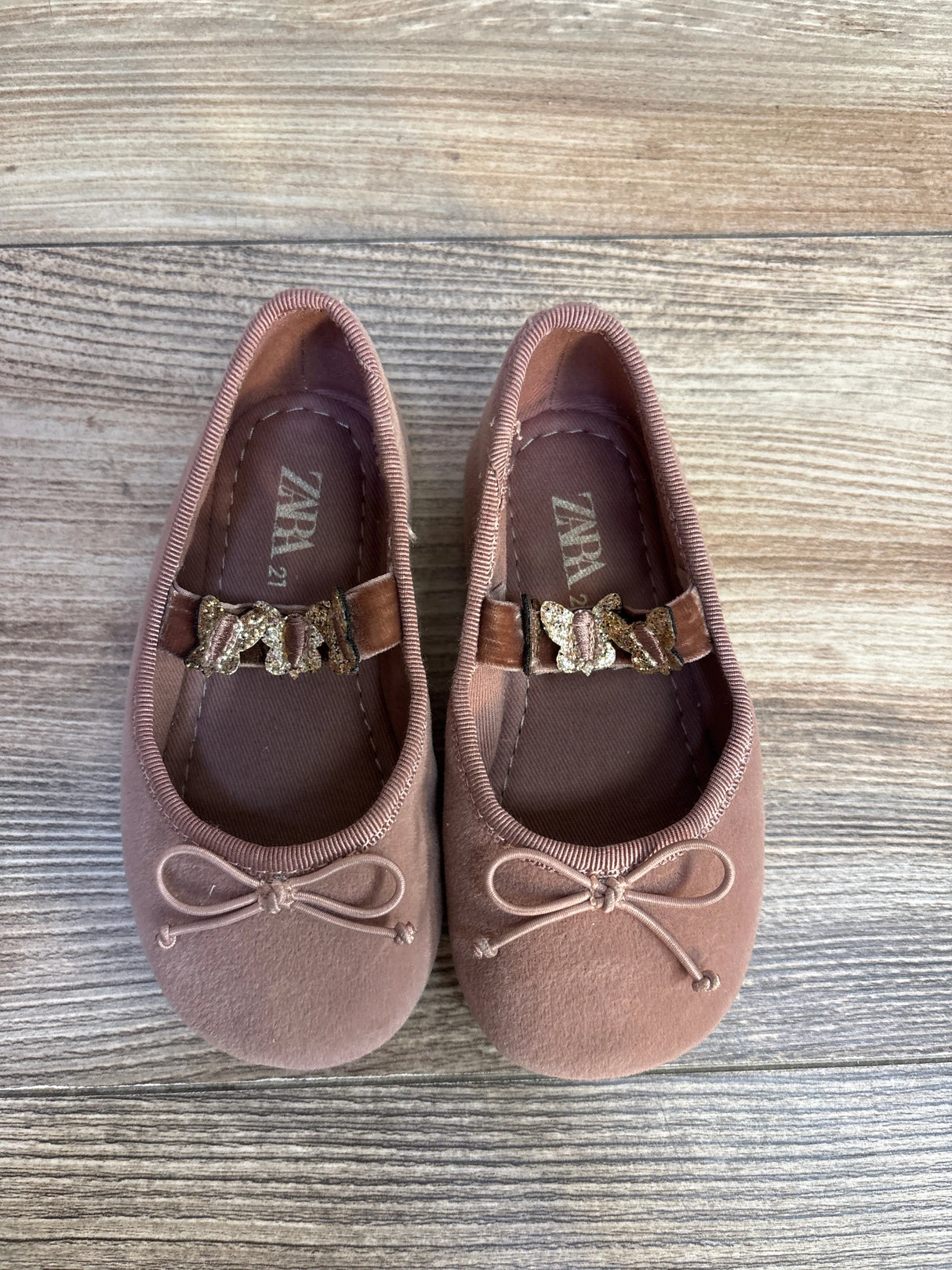 Zara Velvet Butterfly Ballet Flats, Pink sz 5.5c