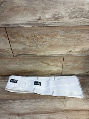 White Motif Medical postpartum belly band on wood floor, maternity support belt