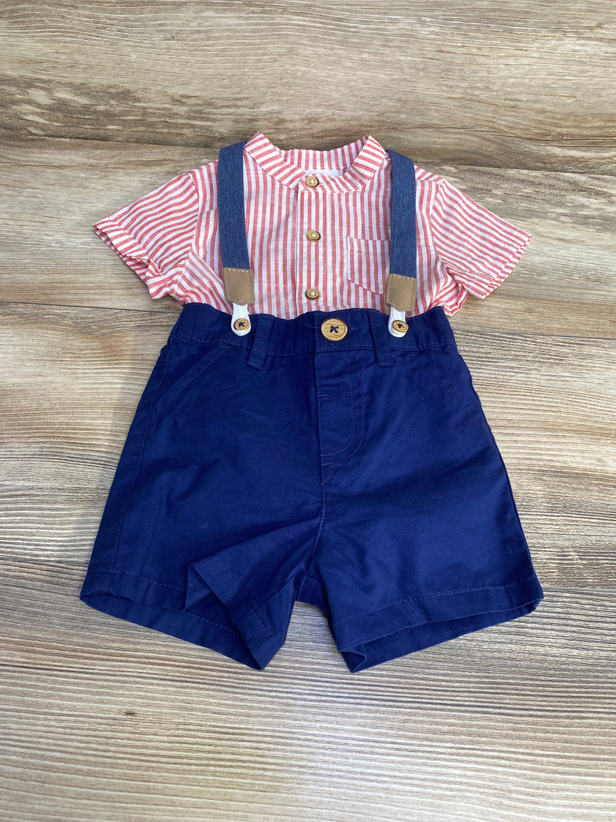 Cat & Jack 2pc Striped Bodysuit & Short Suspender Set Red sz 6-9m