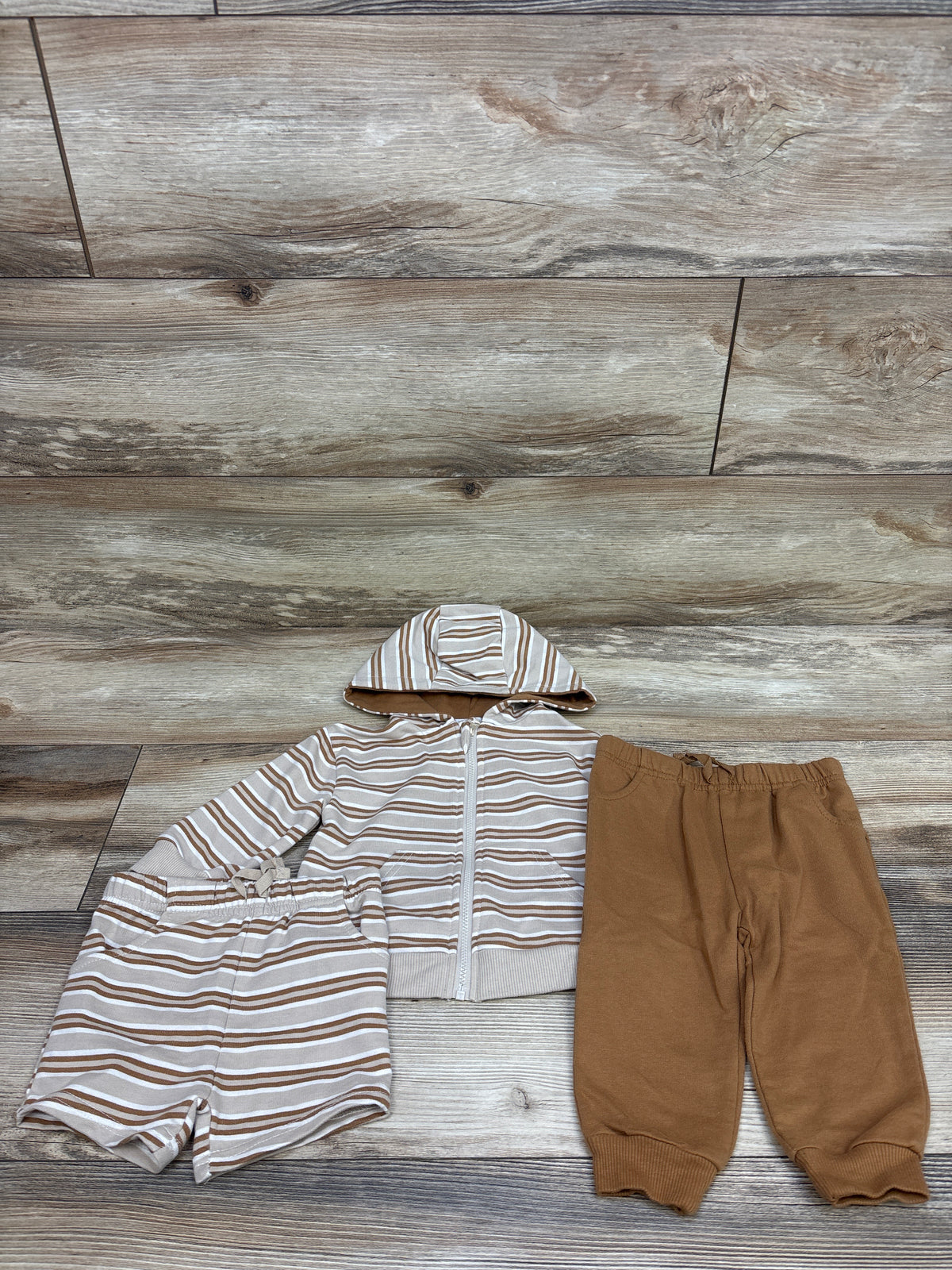 RZ by Rachel Zoe 3pc Full-Zip Jacket, Joggers, & Shorts Set Tan sz 12m