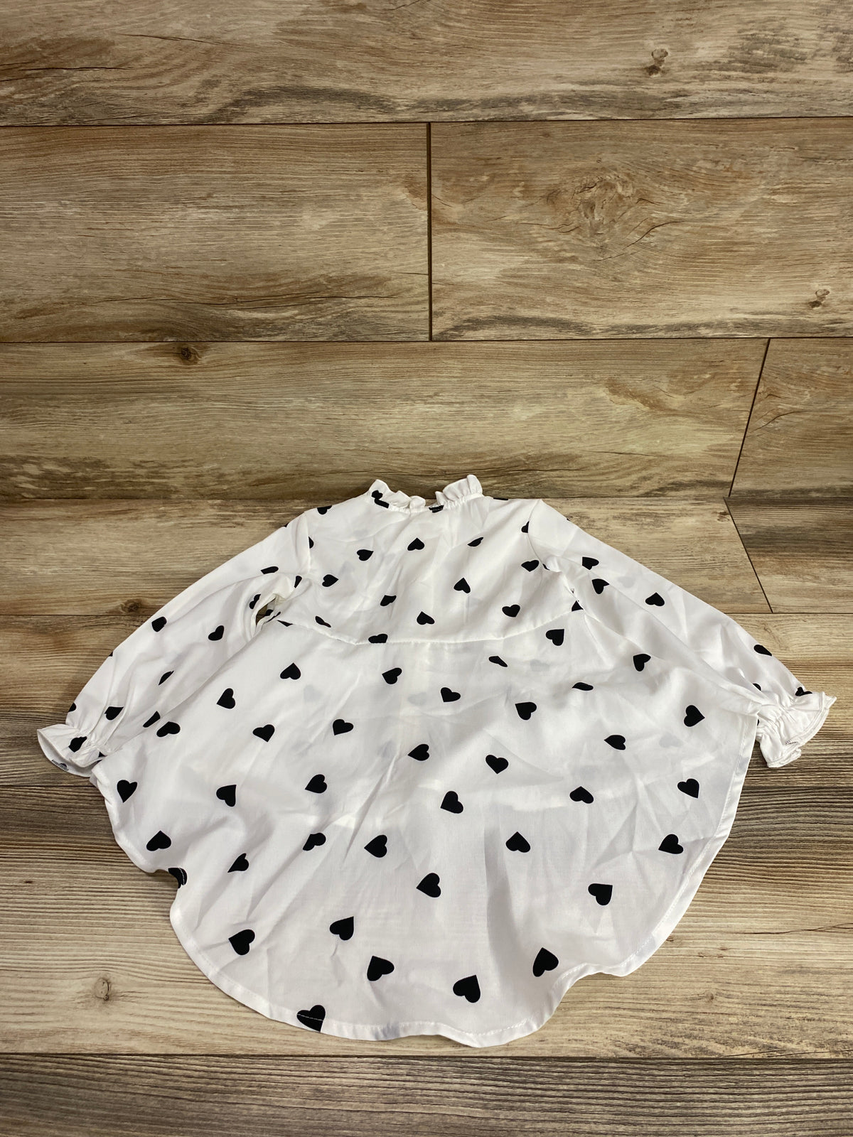 Shein Heart Print Button-Up Tunic Shirt White sz 2-3T