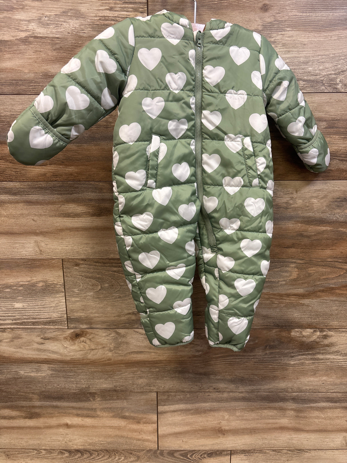 Pulse Quilted Insulated Heart Print Puffer Snowsuit Green sz 18m