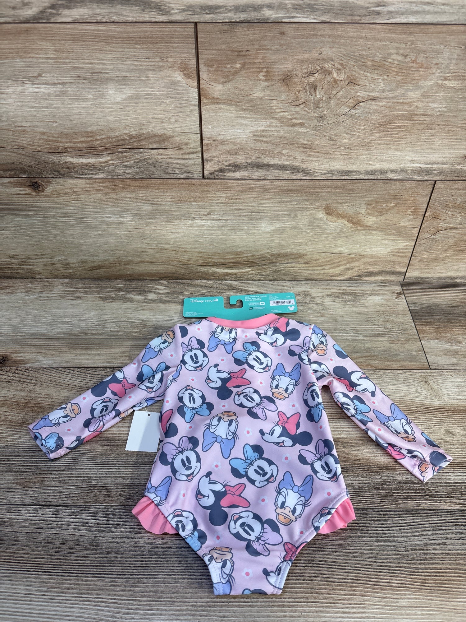 NEW Disney Baby 1pc Minnie Mouse Long Sleeve Rash Guard Swimsuit Pink sz 9m