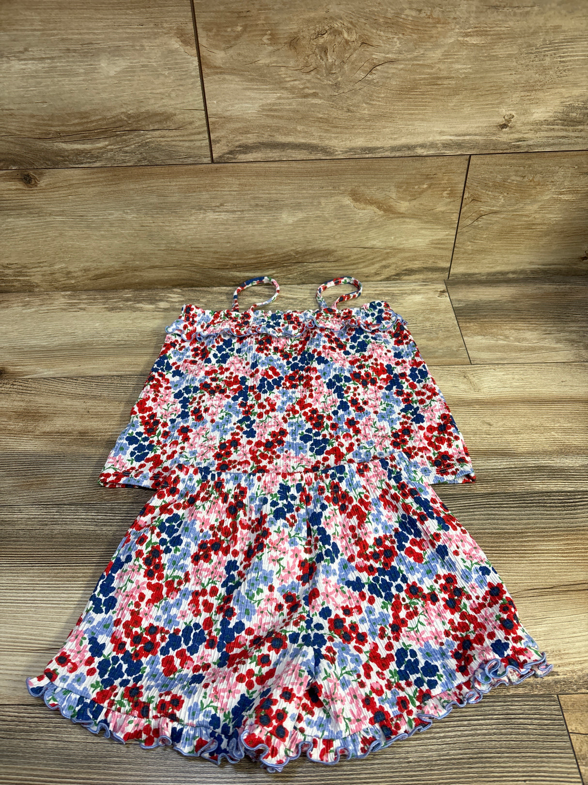 Old Navy 2pc Ditsy Floral Sleeveless Ruffle Top and Shorts Set White sz 4T