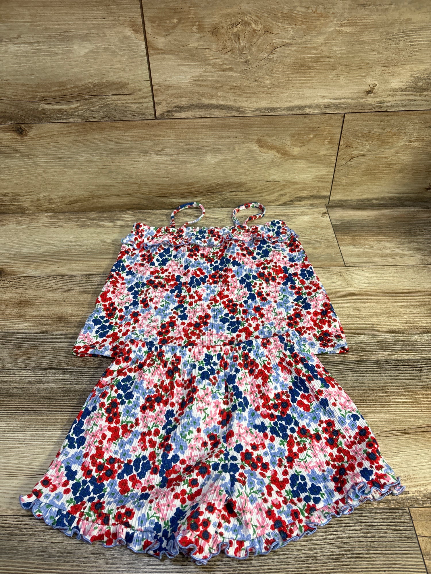 Old Navy 2pc Ditsy Floral Sleeveless Ruffle Top and Shorts Set White sz 4T