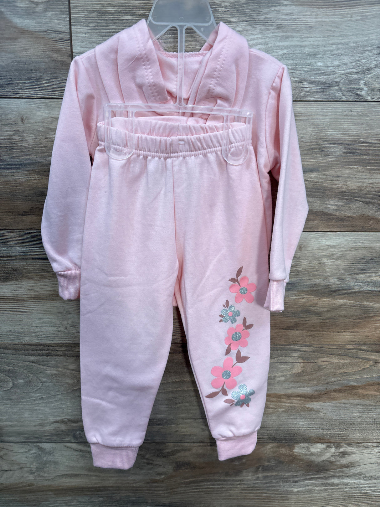 NEW Real Love Textured Heart Pull Over Hoodie & jogger Set Pink sz 2T