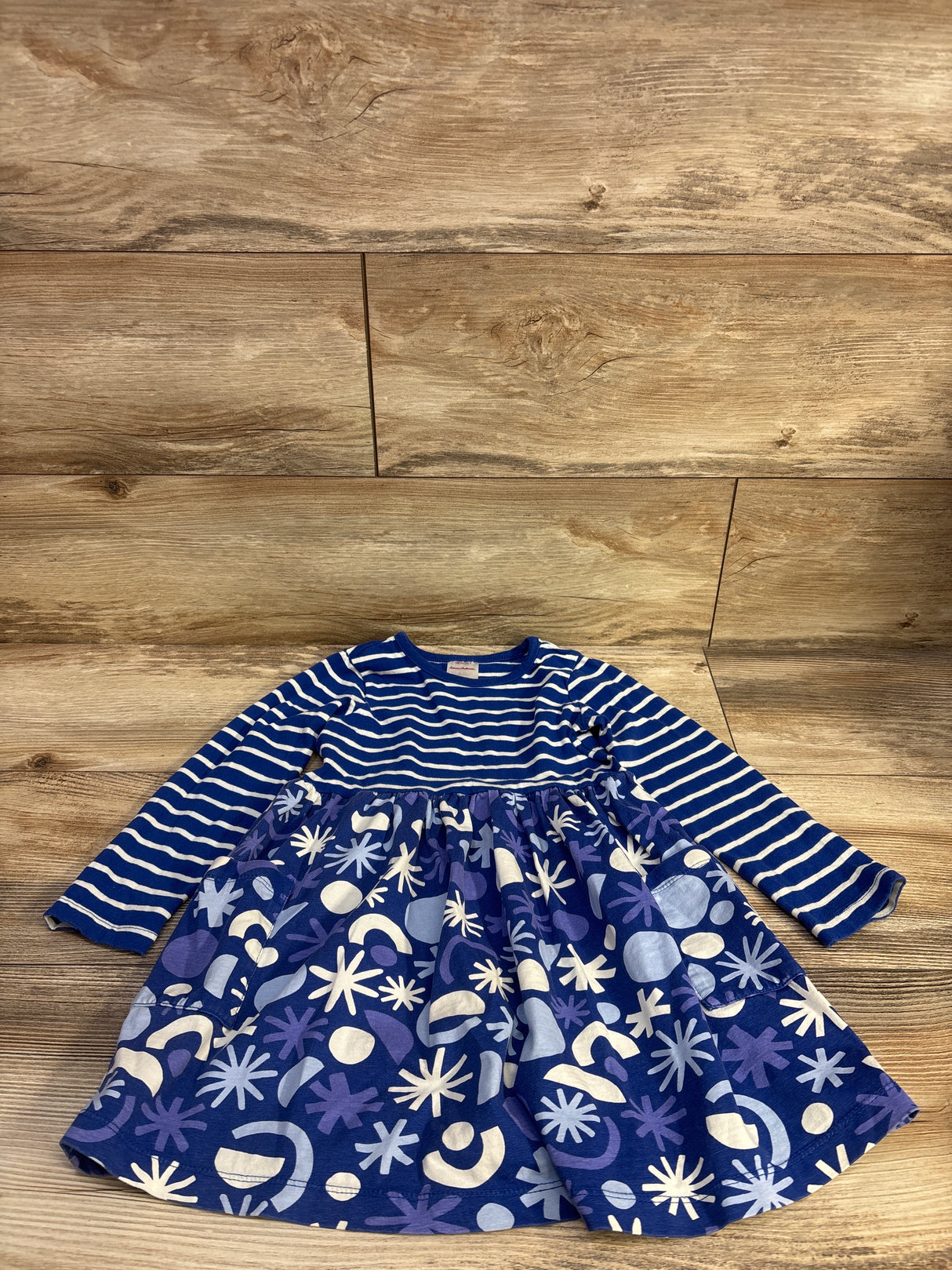 Hanna Andersson Long Sleeve Skater Dress with Pockets Blue sz 4T