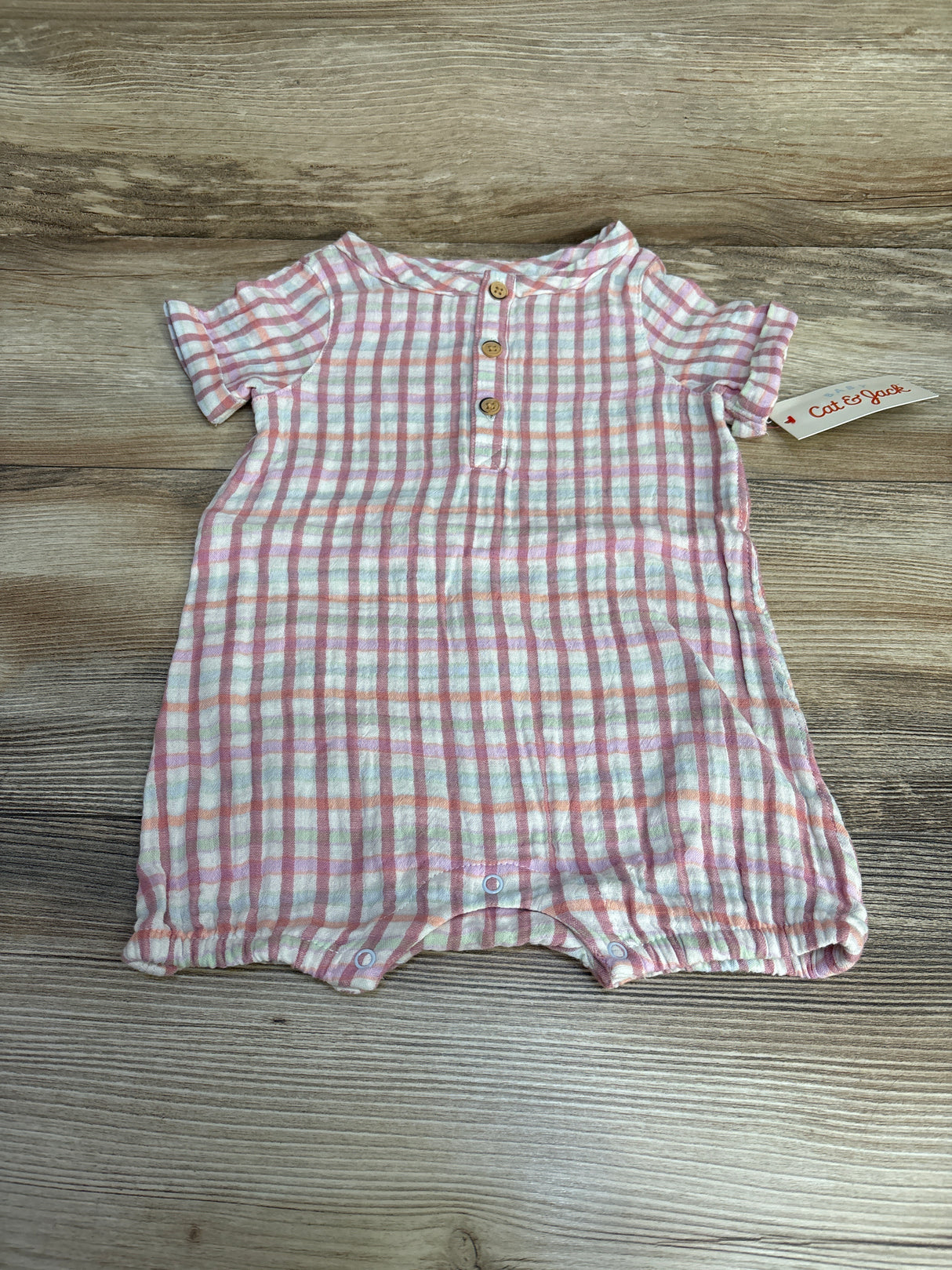 NEW Cat & Jack Plaid Shortie Romper Pink sz 12m