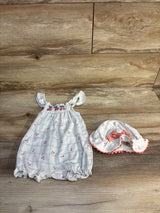 Rabbit + Bear Organic 2pc Cherry Romper & Hat Set White sz 6-9m
