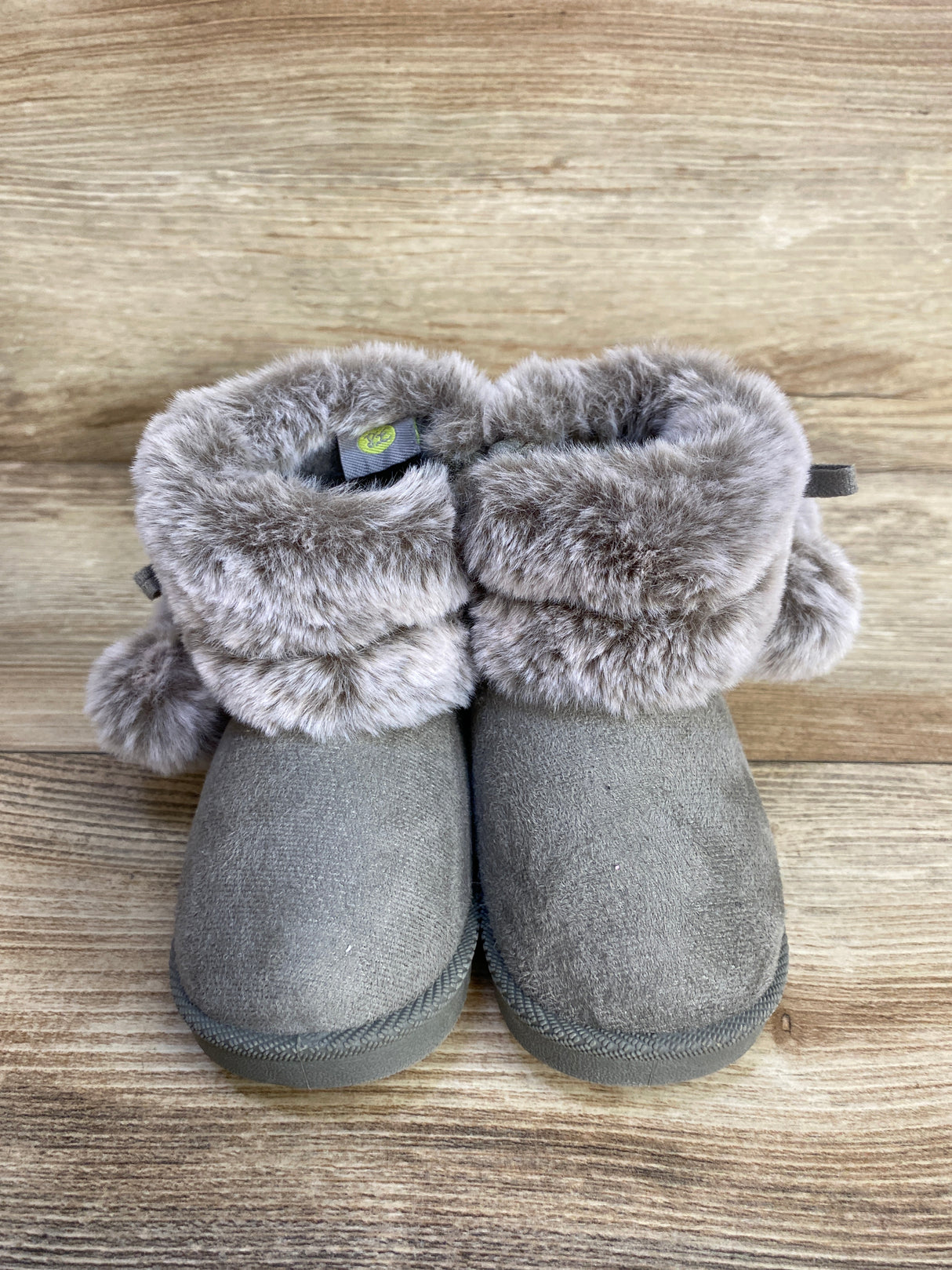 First Steps by Stepping Stones Pom Pom Faux Fur Boots, Grey sz 4c