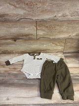 Yoawdats 2pc Knit Striped Henley Bodysuit & pants Set White sz 6-12m