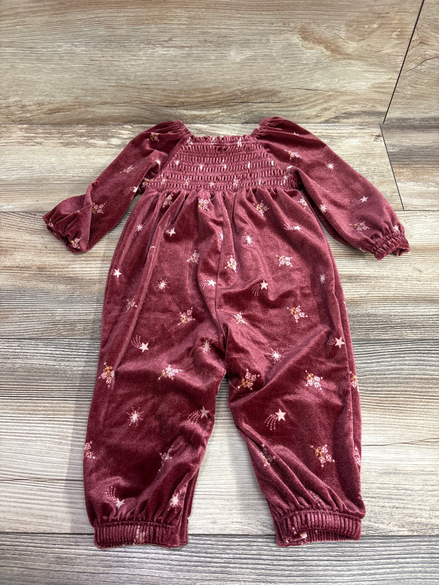 Old Navy Velvet Smocked Coverall Red sz 6-12m
