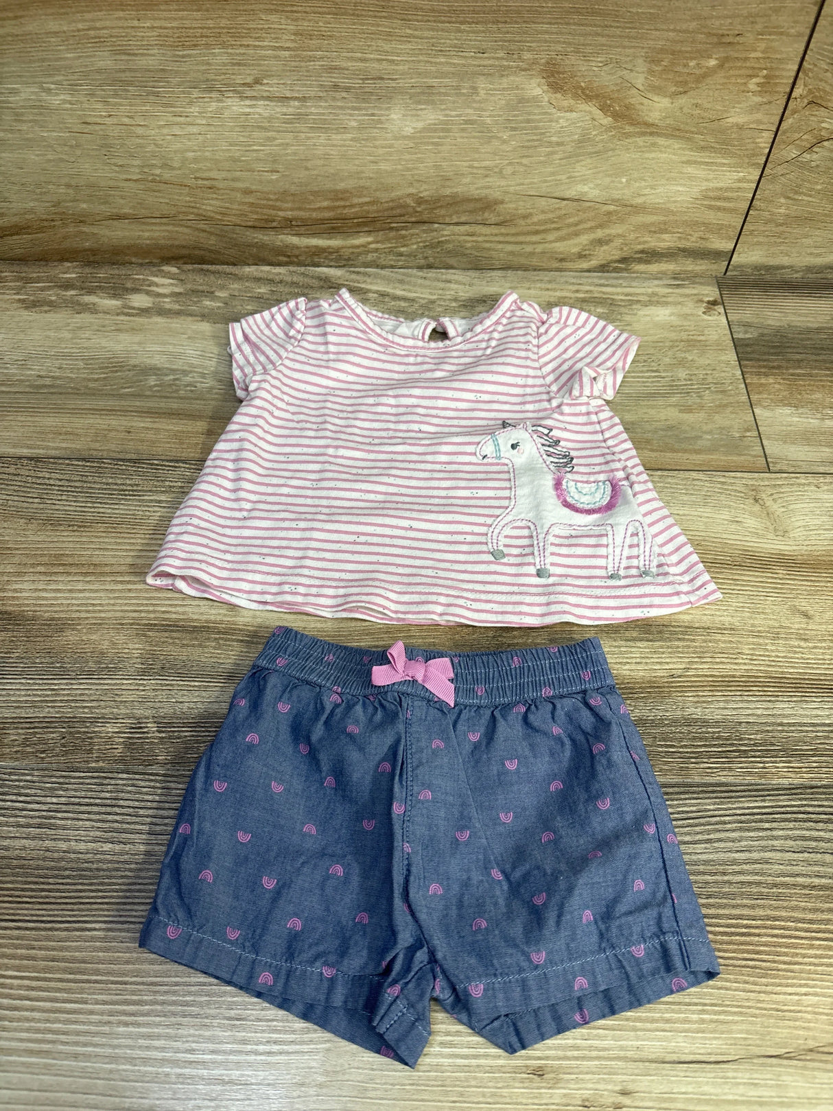 Just One You 2pc Striped Shirt & Shorts Set Pink sz 3m
