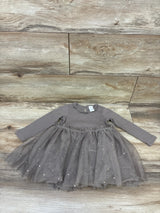 H&M Ribbed Long Sleeve Tulle Dress Brown sz 12m