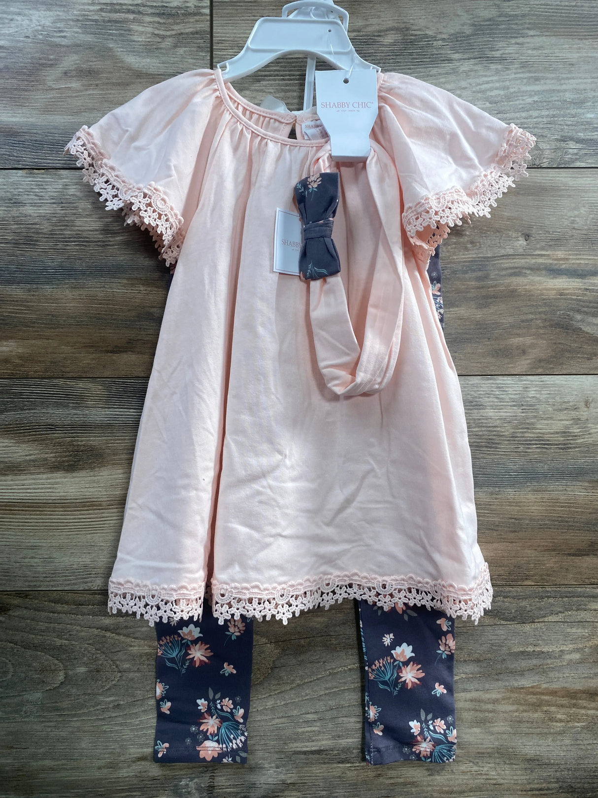 NEW Shabby Chic Pink Flutter Tunic + Leggings + Headband sz 3T