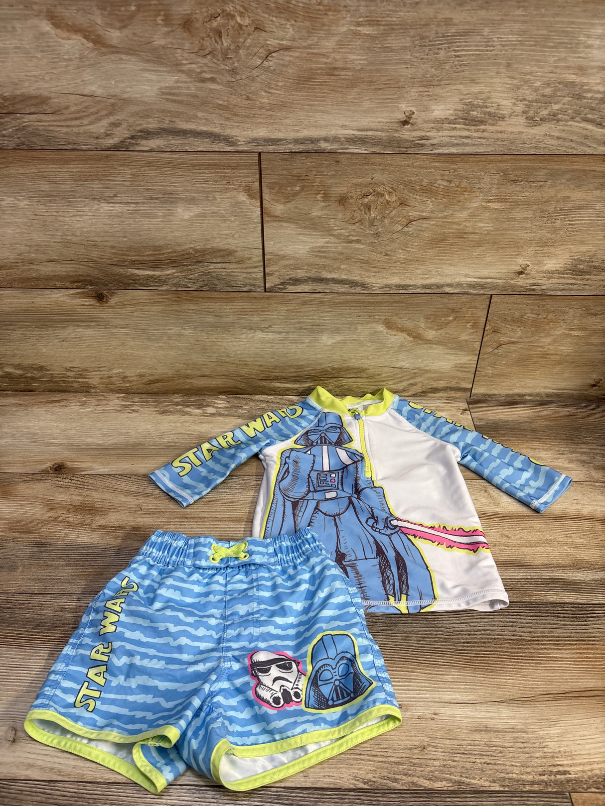 Disney Store 2pc Star Wars Rash Guard & Swim Trunks Set Blue sz 4T
