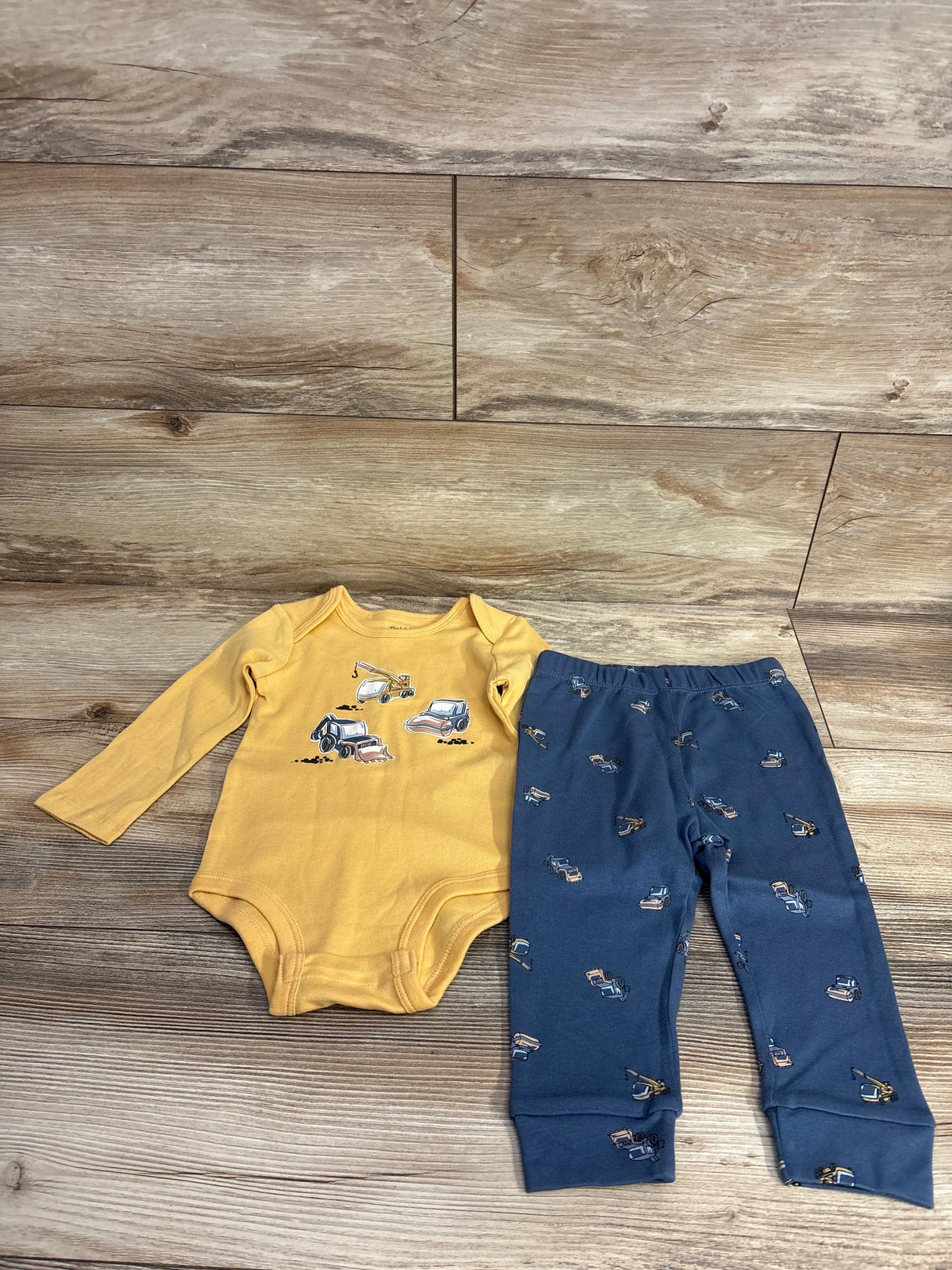 Pekkle Construction Print Bodysuit & Bottoms Set Yellow sz 12m
